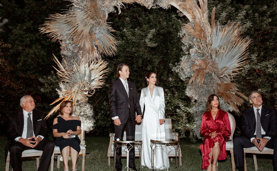 Los esposos, acompañados por sus papásAna Padilla de Herrera, Jesús Herrera, Lucía Garza de Madero y Braulio Madero. FOTO: PRISCILA MIER