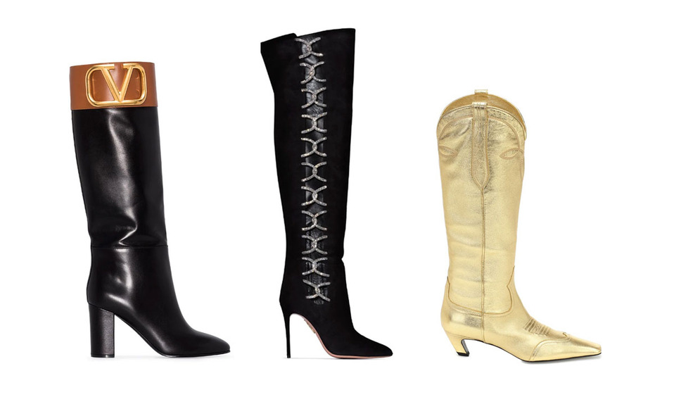Botas altas: Valentino Garavani 36,700 MXN, Khaite 31,563 MXN y Aquazzura 59,347 MXN