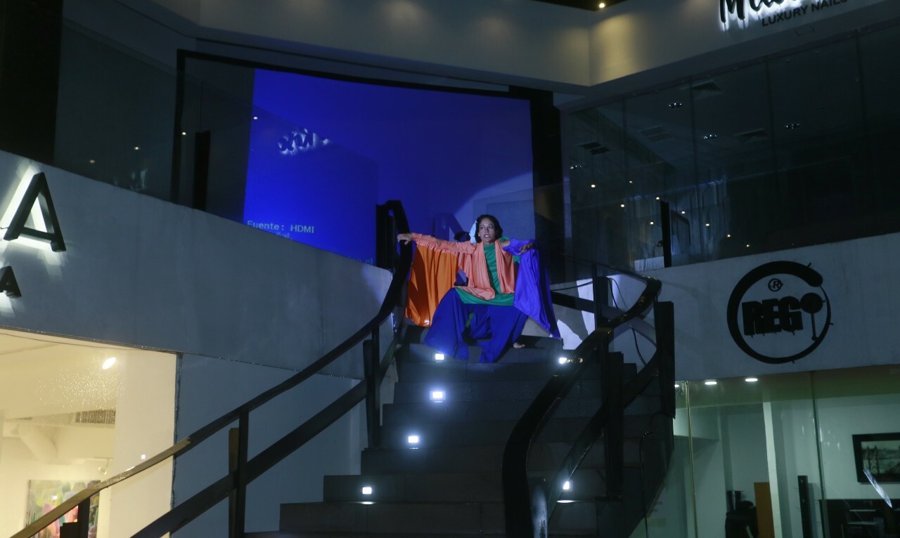 Fina Ferrara combinó su arte en el performance en conjunto con las obras / Foto: Omar Valdez