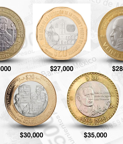Conoce estas 5 monedas de 20 pesos que te harán ganar miles (Foto: Cortesía)