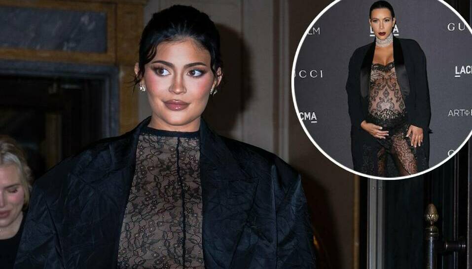 Kylie Jenner copia a Kim Kardashian en un jumpsuit de encaje durante embarazo (Foto: Getty Images)