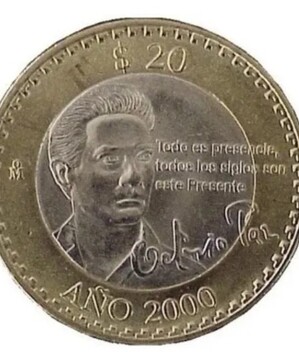 Moneda 20 pesos conmemorativa a Octavio Paz.