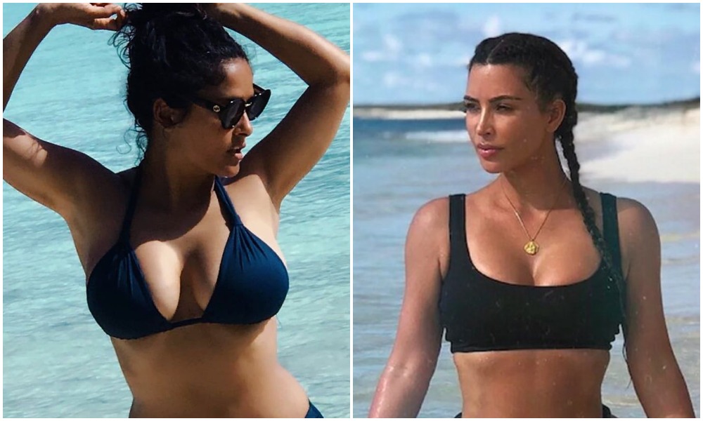 Kim Kardashian copia el look de Salma Hayek con un bikini