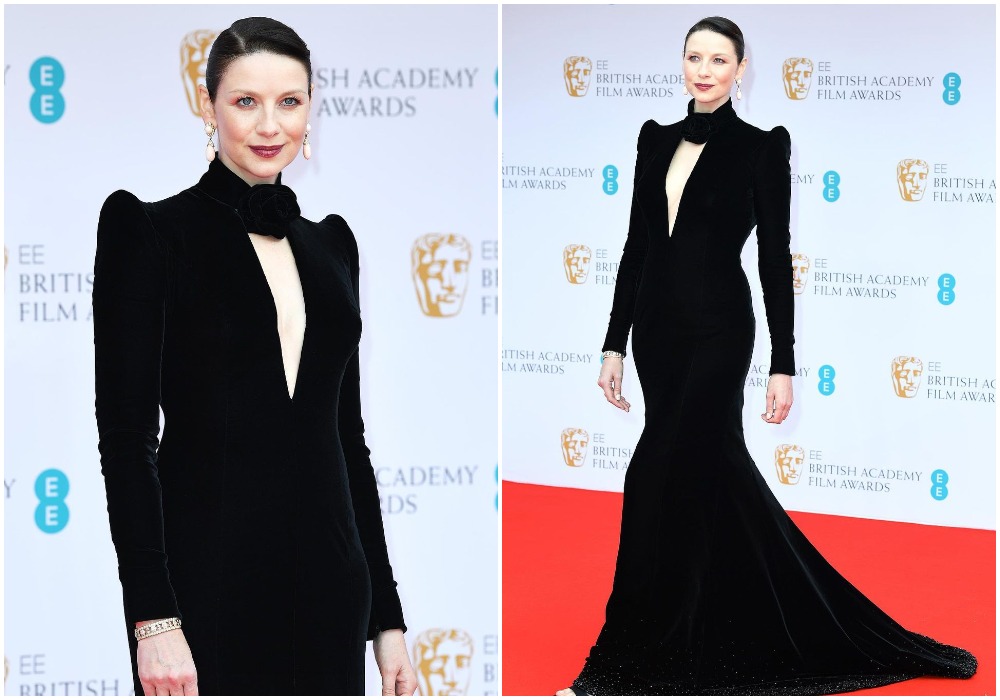 Caitriona Balfe se lució con un vestido negro de terciopelo