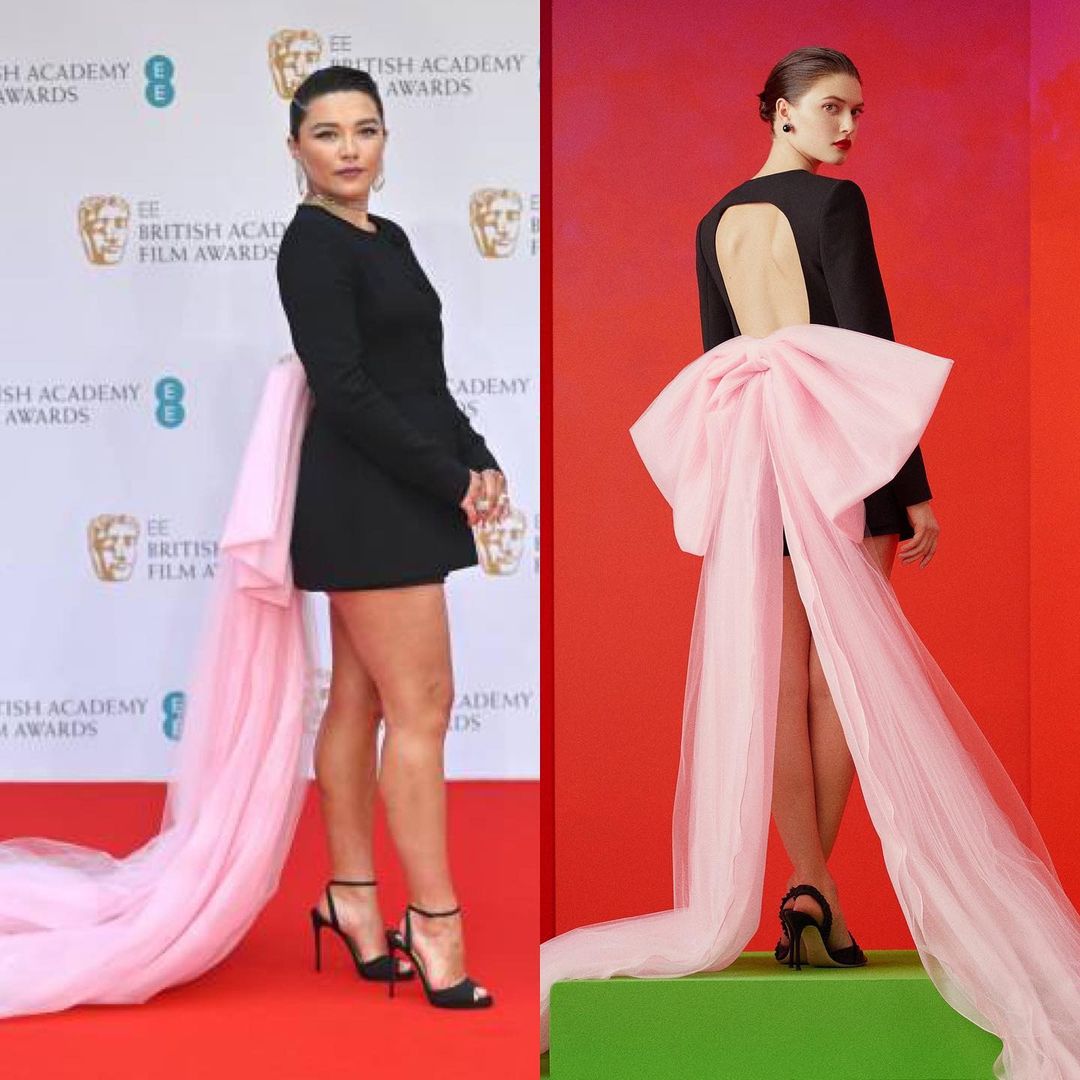 Florence Pugh en un mini vestido Carolina Herrera de la colección PreFall 2022