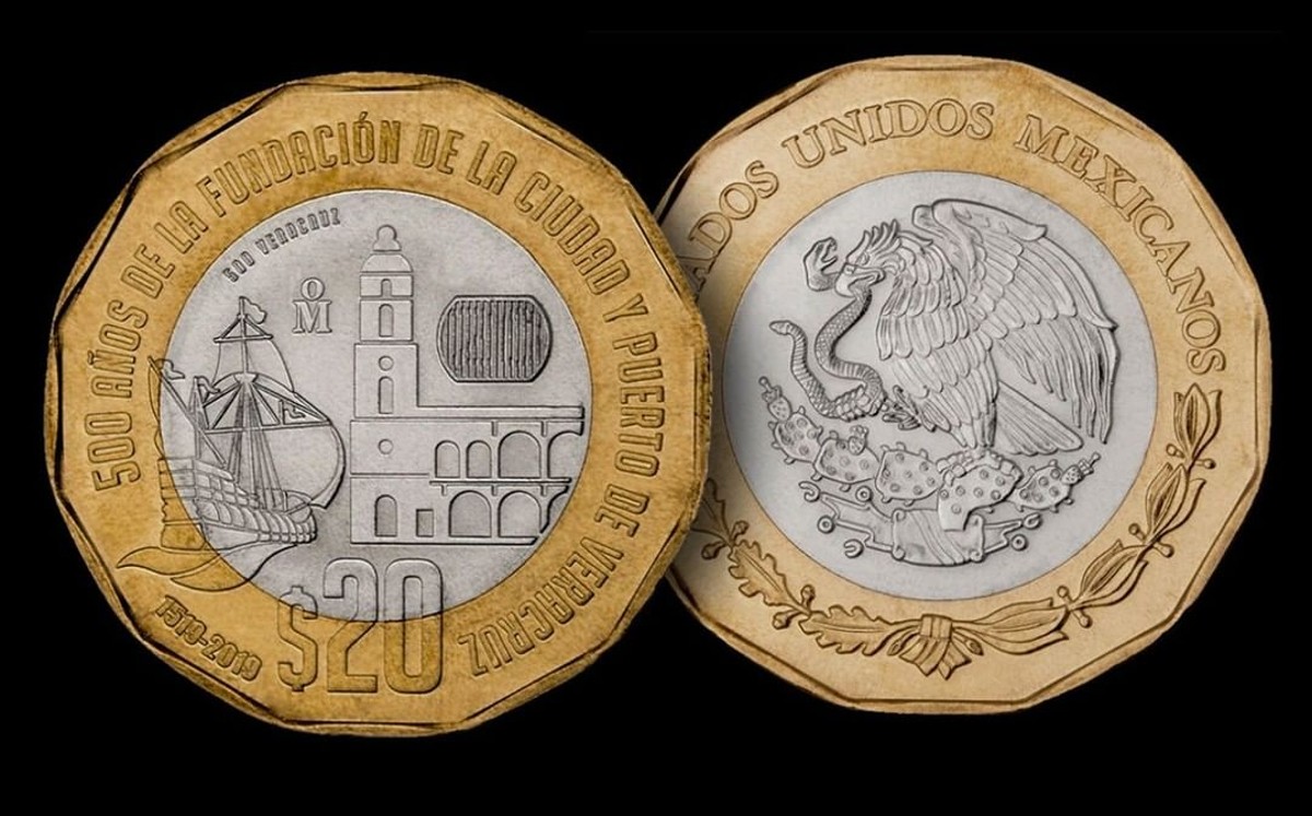 Moneda de 20 pesos conmemorativa fundación de Veracruz. (Foto: Instagram).