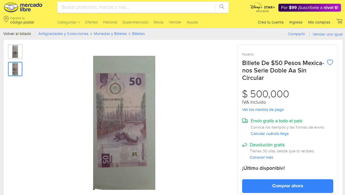 BILLETE 50 PESOS EN 500 MIL