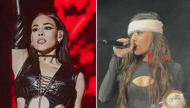 Danna Paola sufre accidente en el escenario y continúa su show como toda una reina