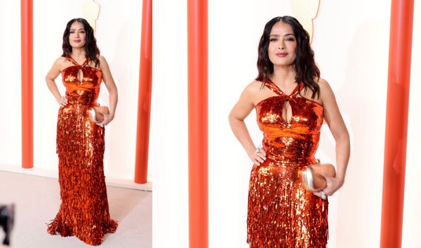 Salma Hayek luce brillante vestido de sirena en los Oscar 2023