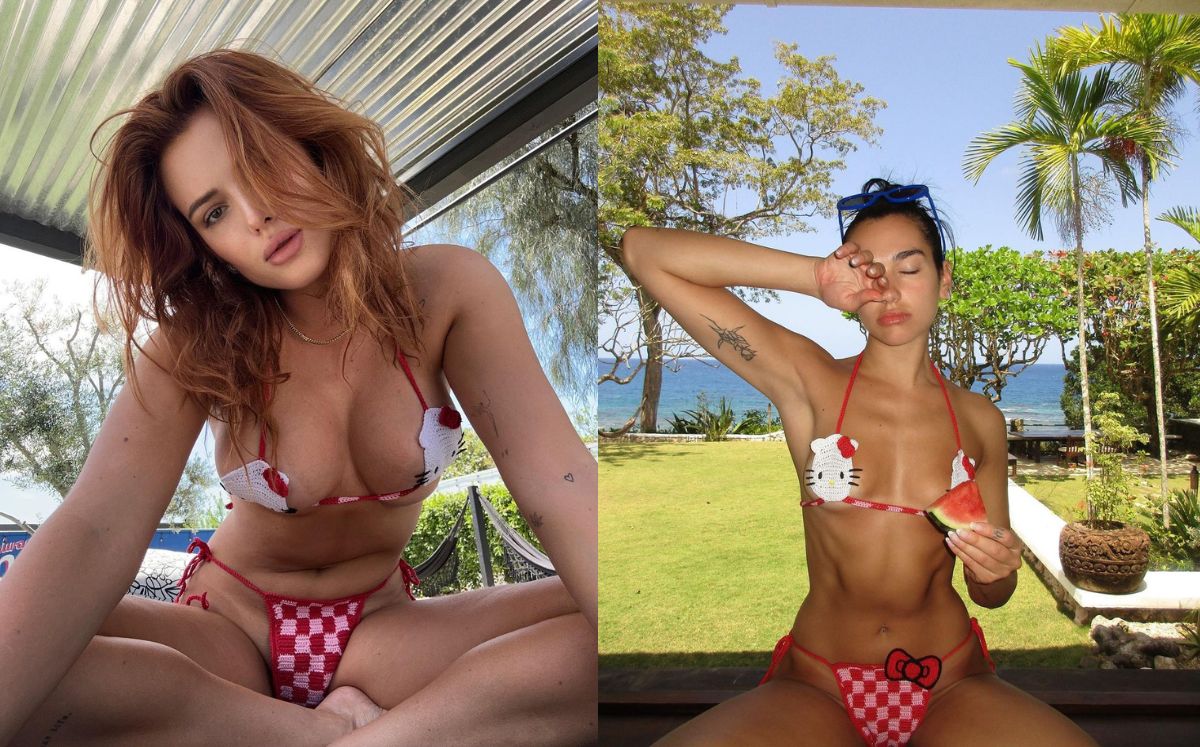 Bella Thorne y Dua Lipa usan el mismo bikini de Hello Kitty