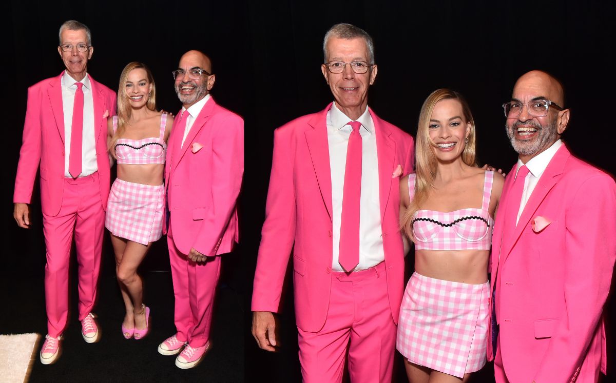 Margot Robbie es la reina del Barbiecore con minifalda y top retro (Getty)