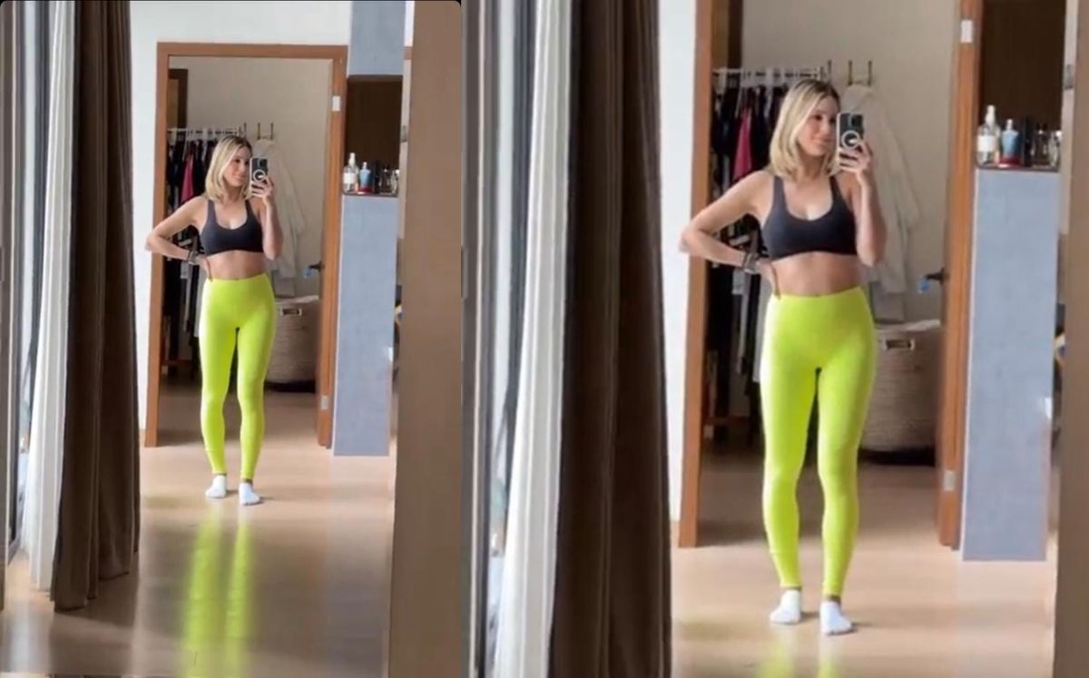 Mariana Rodríguez luce top deportivo y leggings fosfo fosfo