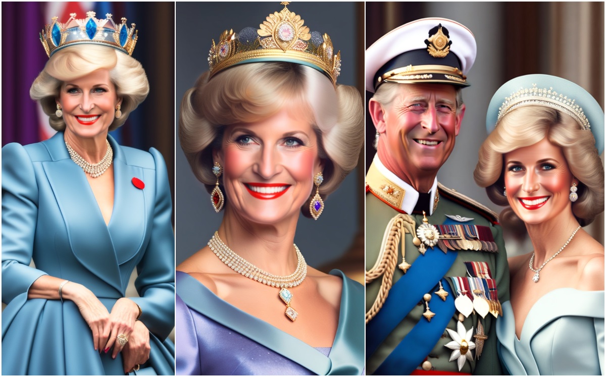 Así se habría visto la Princesa Diana de ser coronada REINA con Carlos (Foto: Lexica)
