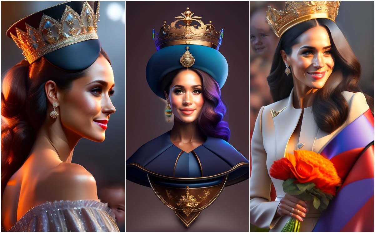 Así se vería Meghan Markle como REINA, según la IA (Foto: Lexica Art)