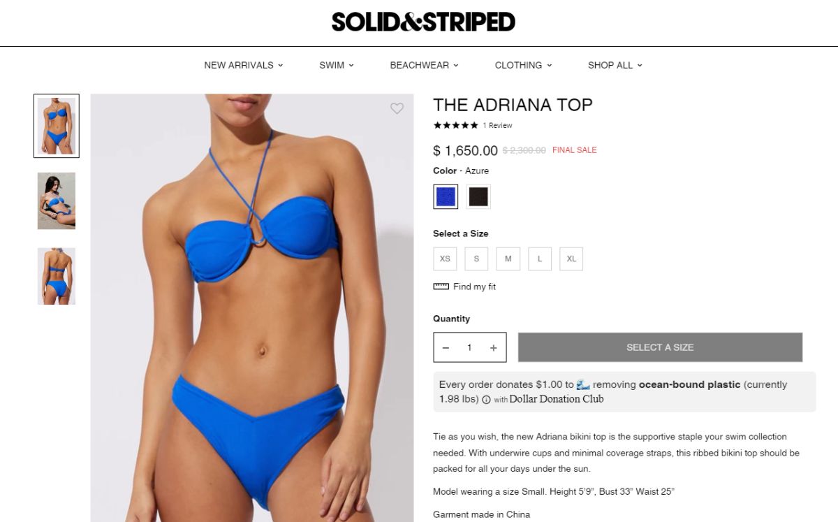 Página donde puedes encontrar el bikini de Michelle Salas (Solid & Striped)