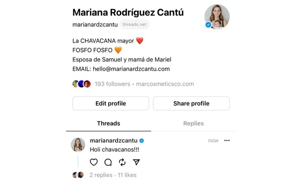 Threads: Así es la nueva red social de Mariana Rodríguez (Foto: Instagram)