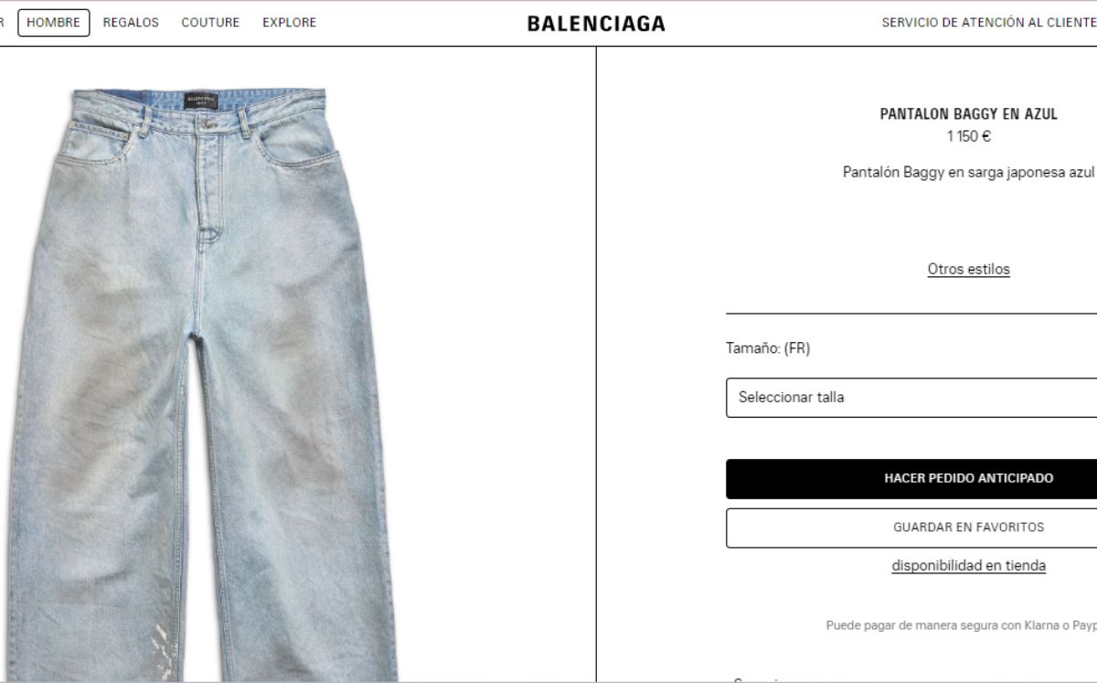 Página web de Balenciaga con jeans similares (Cortesía)