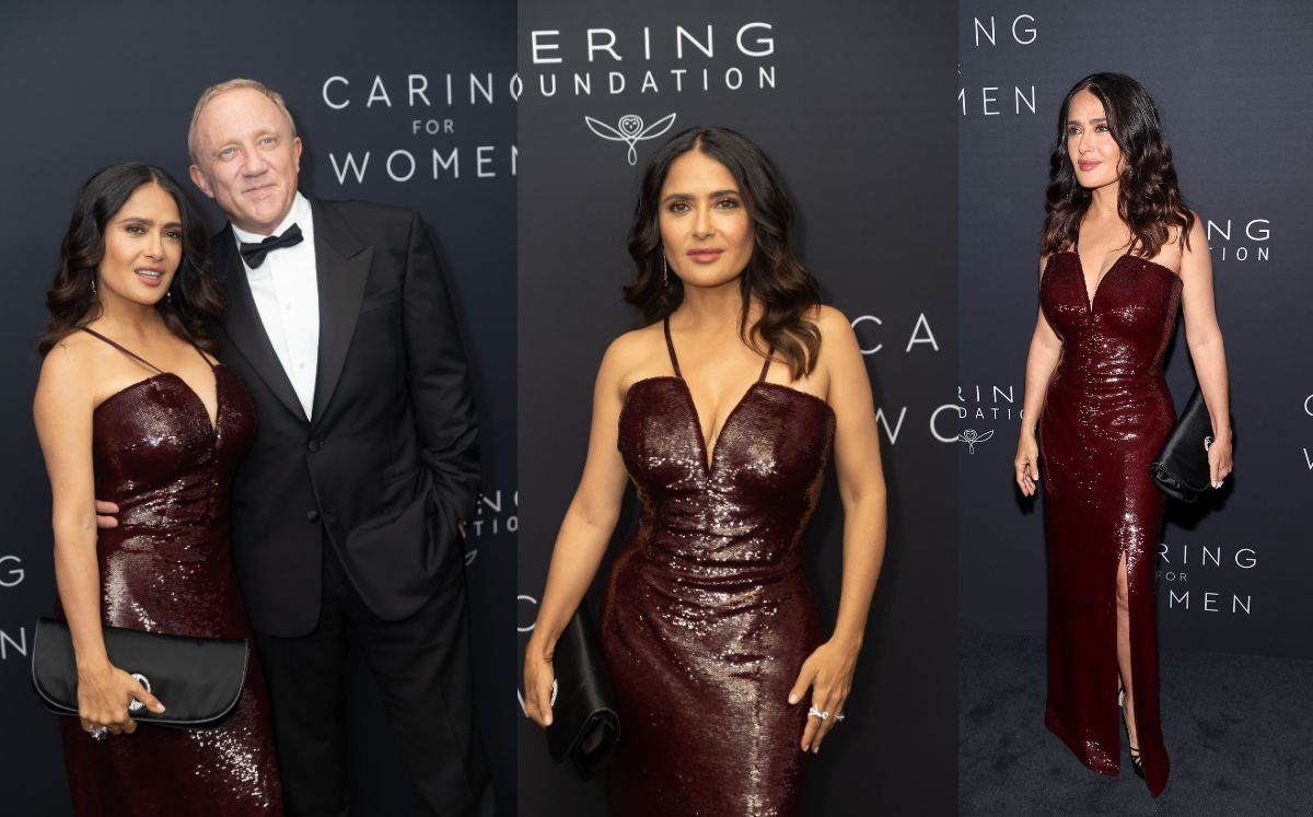 Salma Hayek le roba cámara a Kim Kardashian en cena de Nueva York (Getty Images)