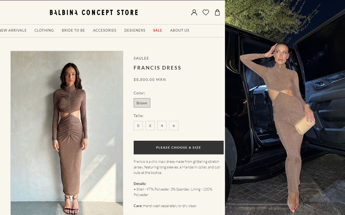 Vestido de Michelle Salas en la pagina de Balbina Concept Store (Cortesía)