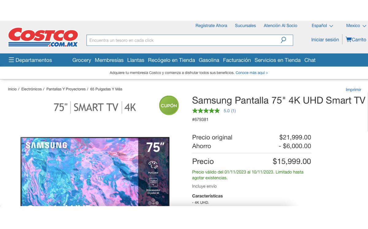 Costco remata Smart TV Samsung de 75’’; ¿Cuál es su precio? (Costco)