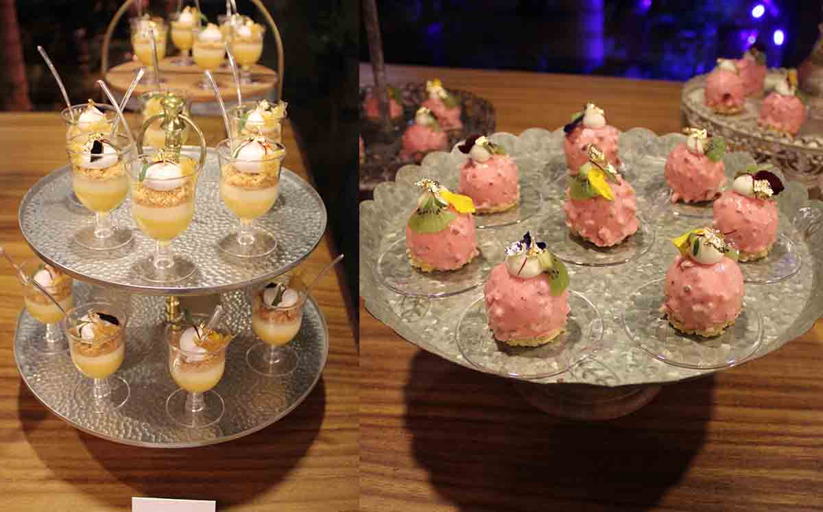 Deliciosa mesa de postres con mousse de chocolate caramelo, mousse de frambuesa, cheesecake de fresa y pay de limón a cargo de ÁGATA By Cualti