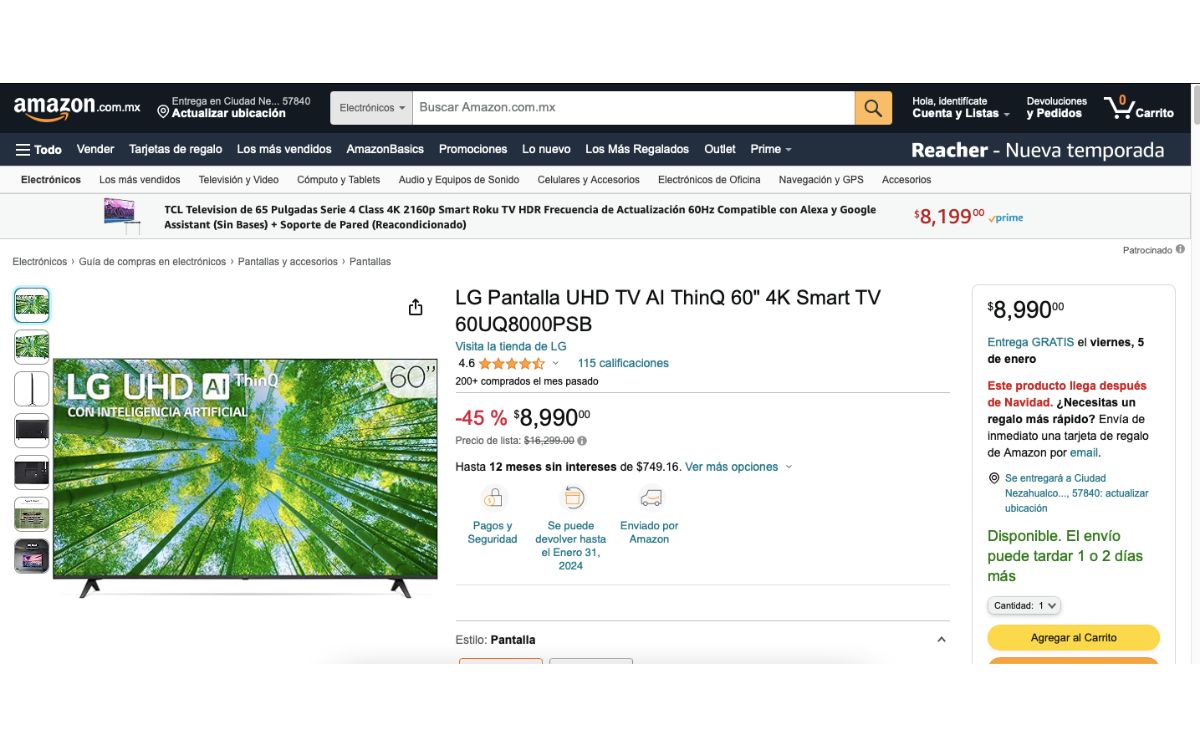 Pantalla LED de 60 pulgadas a mitad de precio en Amazon (Instagram)