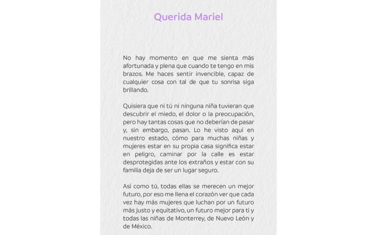 Mariana Rodríguez le escribió a Mariel por el Día de la Mujer (Instagram)