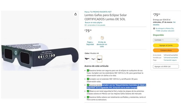 Amazon tiene lentes para ver el eclipse solar por solo $75 pesos (Foto: Getty/Amazon)