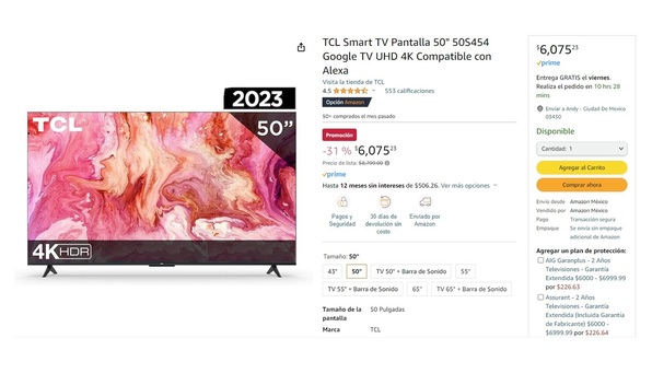 Oferta de Smart TV de 50 pulgadas con 4K por 6 mil pesos en Amazon (Foto: Freepik)