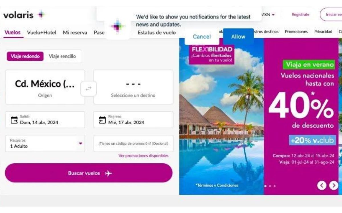 Volaris ofrece descuentos en vuelos nacionales hasta el 15 de abril (Foto: Pagina Web)