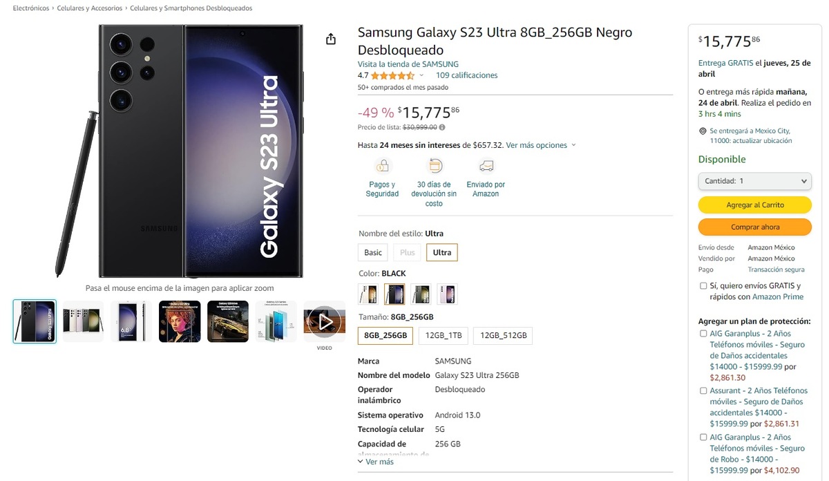 Amazon oferta Samsung Galaxy S23 Ultra con 49% de descuento (Foto: Samsung)