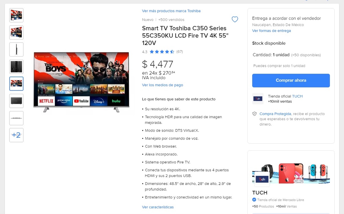 Smart TV de 55 pulgadas a $4,500 pesos: Dónde comprar (Foto: Toshiba)