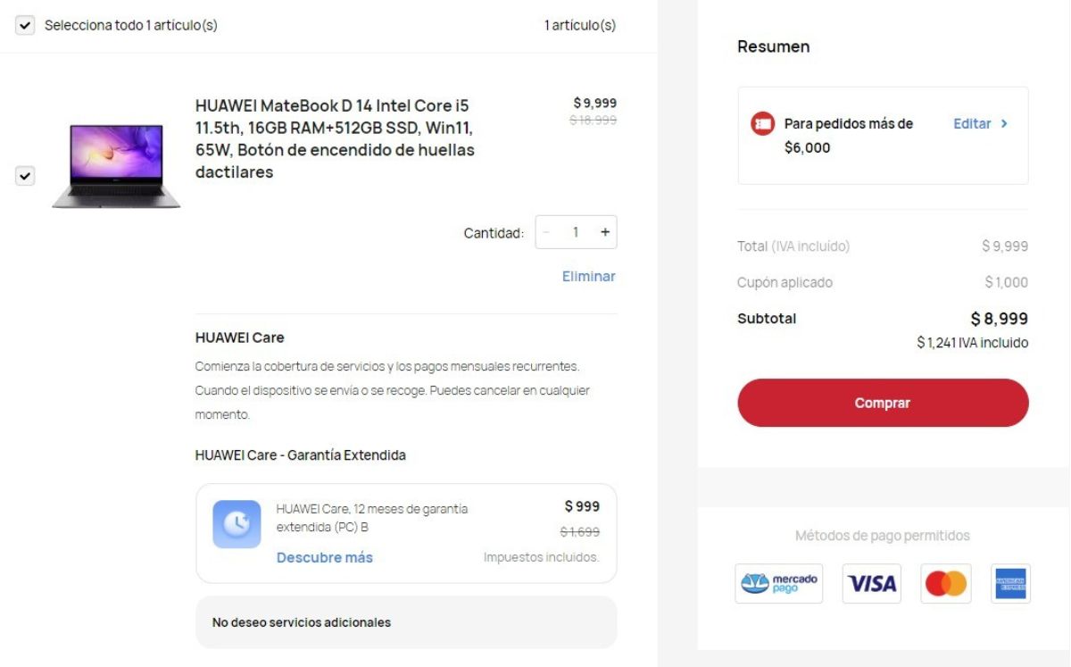 Huawei pone a mitad de precio una de sus computadoras MateBook (Foto: Sitio Web)