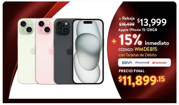 Walmart oferta iPhone 15 a menos de $12 mil pesos en Hot Sale (Foto: Walmart)