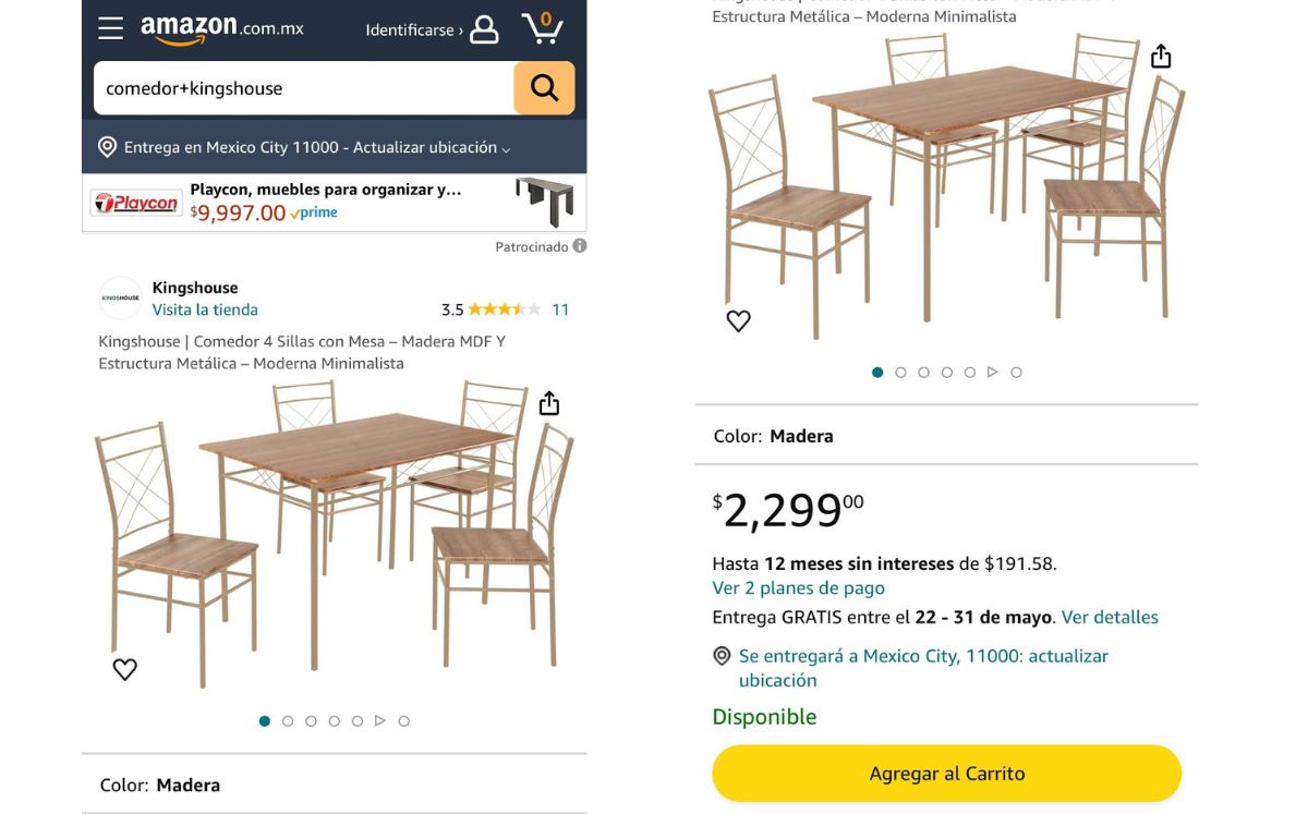 Amazon: Oferta en comedor de cuatro sillas por menos de $2,500 (Foto: Sitio Amazon)