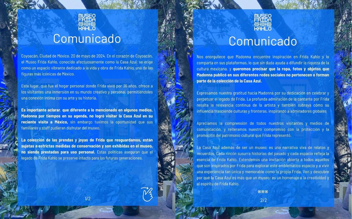 Madonna viste prendas de Frida Kahlo en México y museo responde (Facebook)