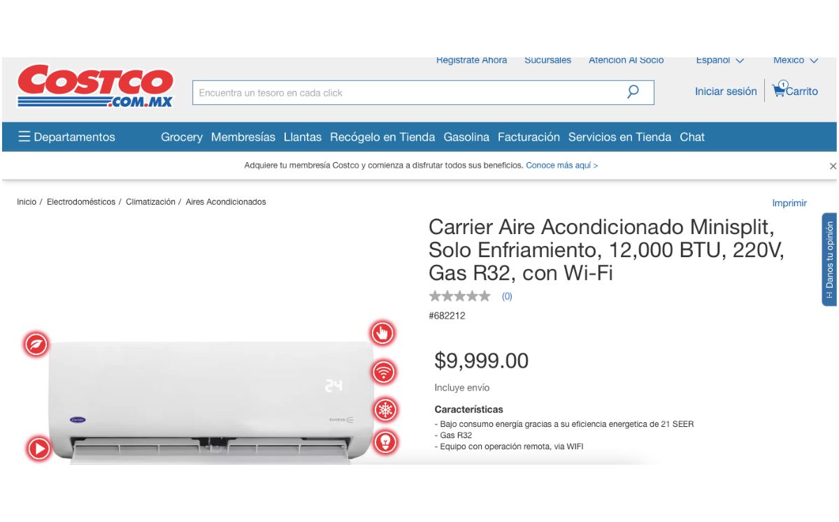 Mini split Carrier de Costco (Costco)