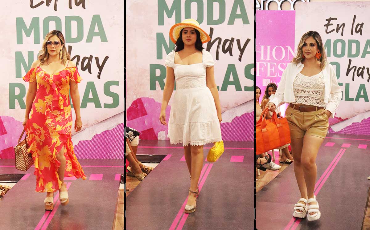 En esta pasarela resaltaron los colores verdes, rosas, blancos, azules, naranjas, morados y pasteles, una gran variedad de estampados y texturas como