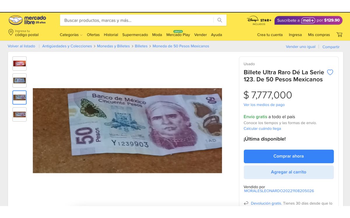 Billete de 50 en Mercado Libre | Caracteristicas