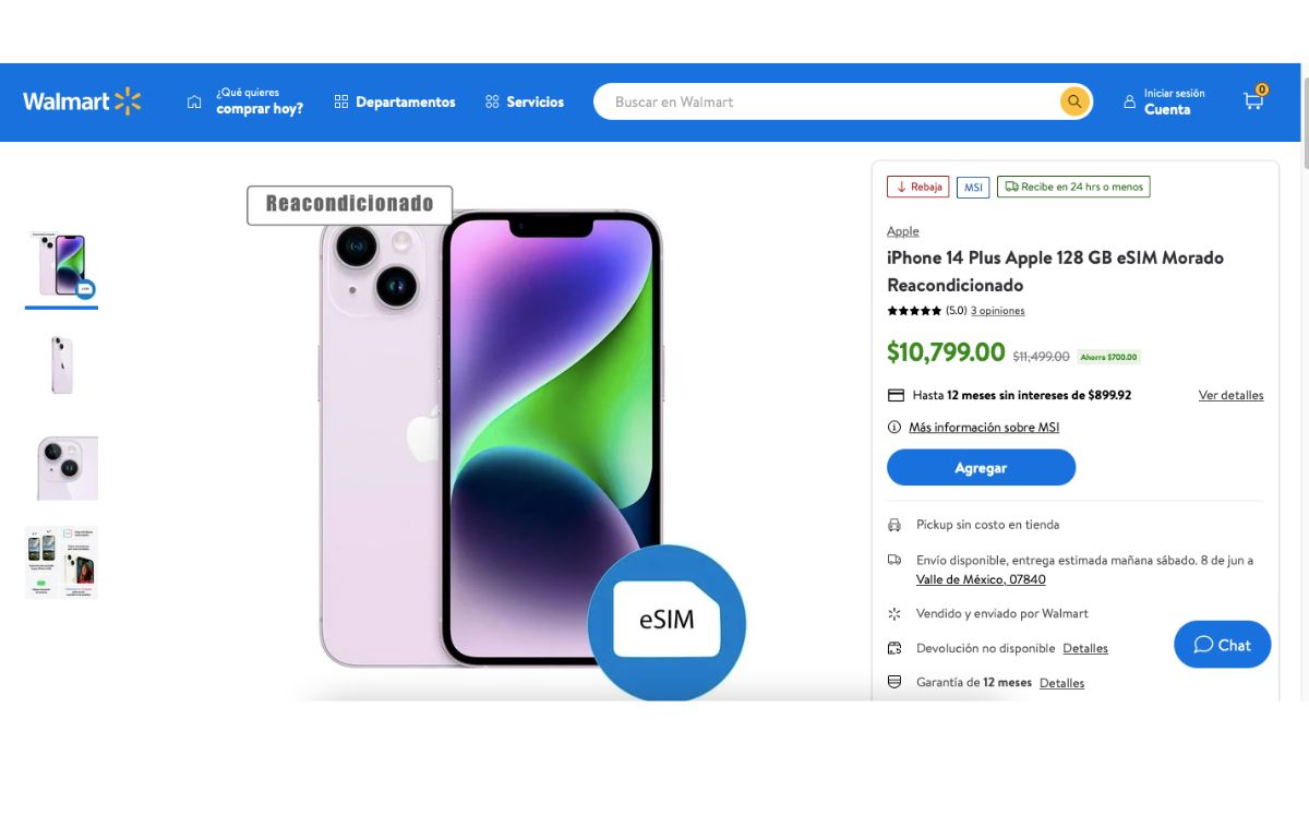 Oferta de Walmart de un iPhone 14 (Walmart)