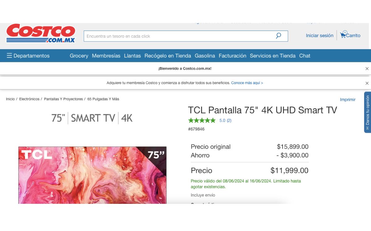 Descuento de pantalla en Costco (Costco)