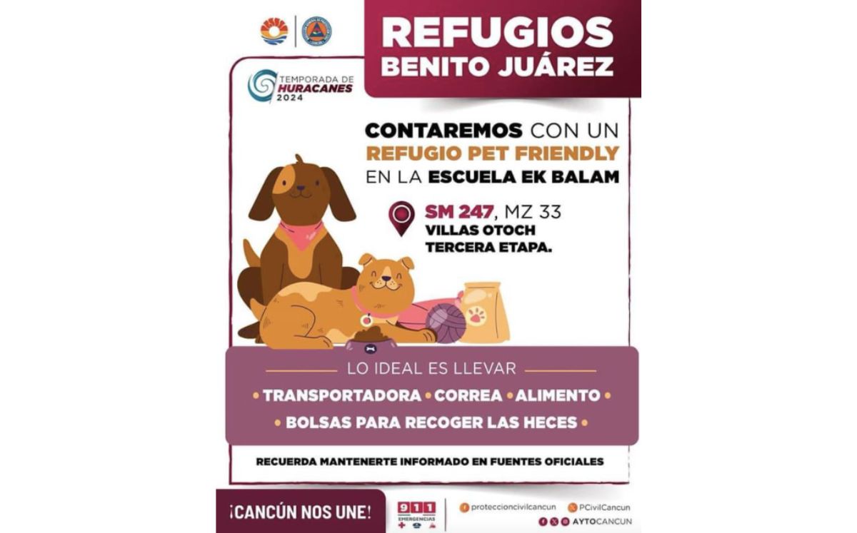 Refugio de mascotas en Quintana Roo para el huracán Beryl  (Gobierno de Quintana Roo)