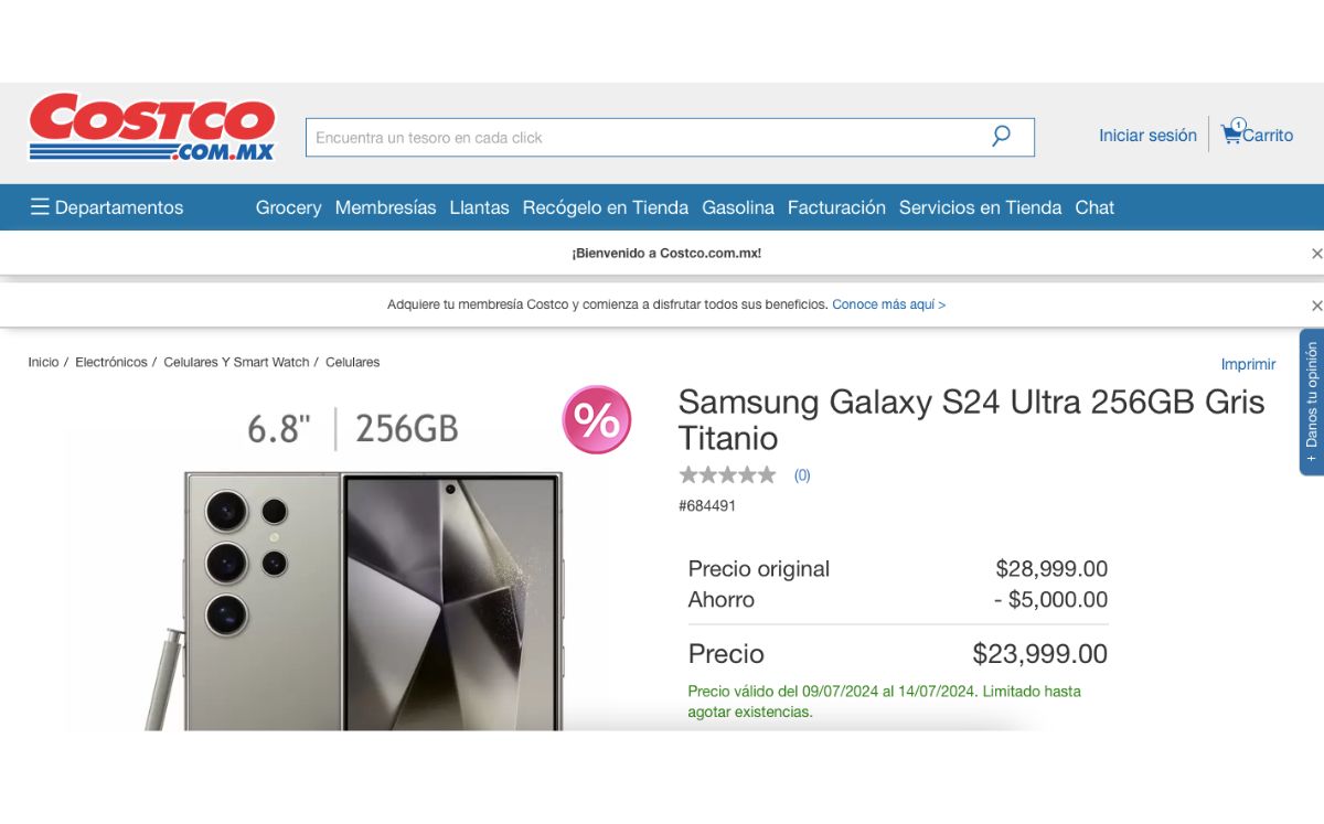 Descuento de Costco en Galaxy S24 Ultra