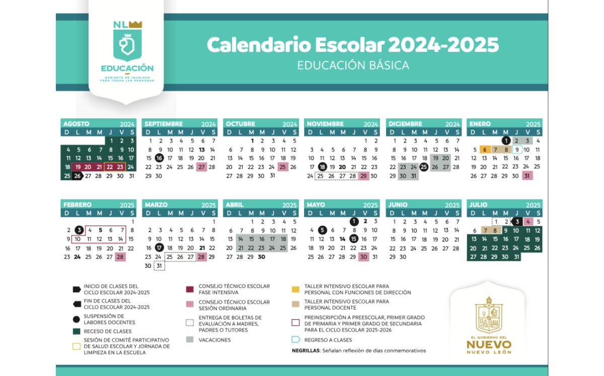 Calendario escolar de Nuevo León en 2024 - 2025