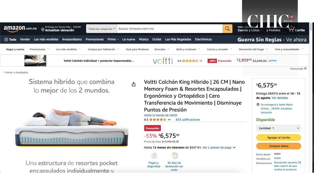 Oferta del colchón king size con memory foam (Amazon)