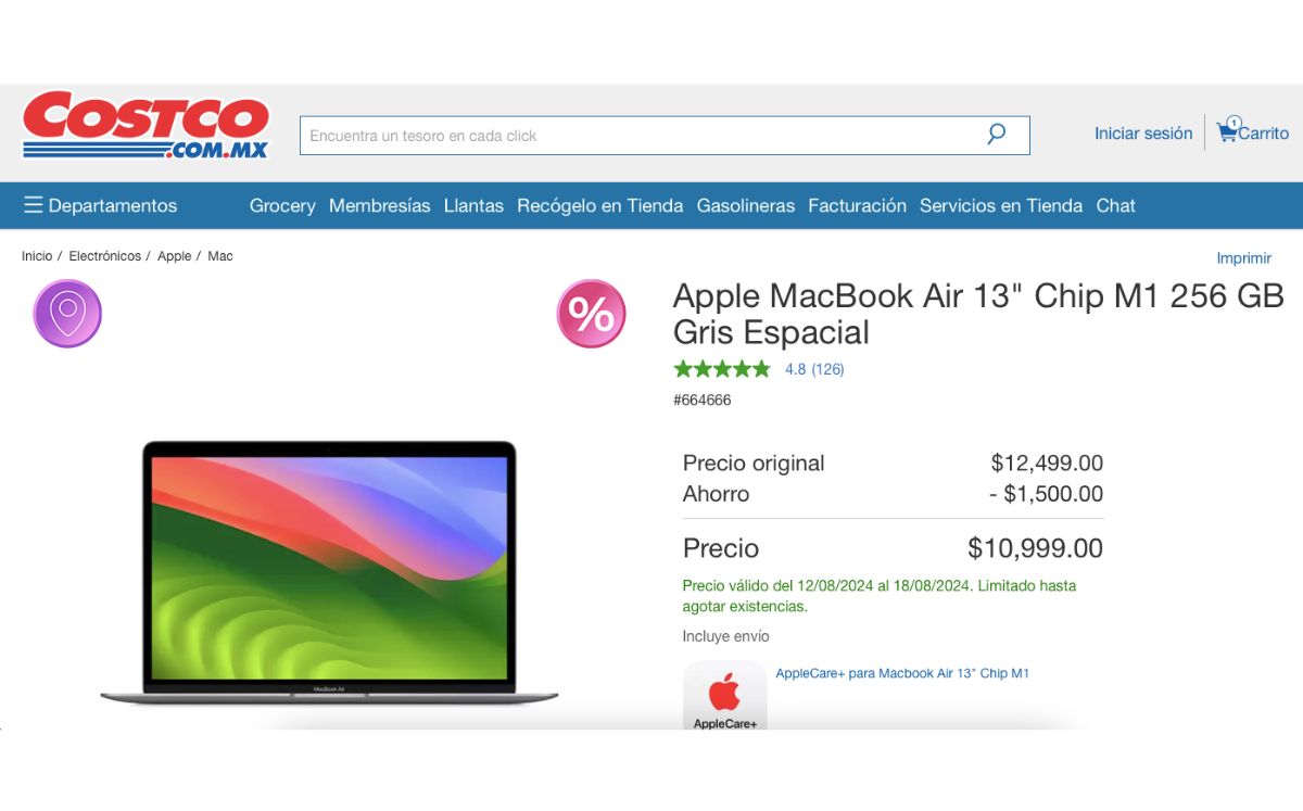Precio con descuento de la MacBook Air (Costco)