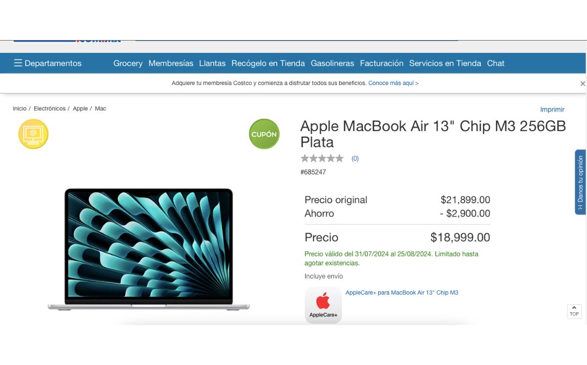 Precio de MacBook Air en descuento (Costco)