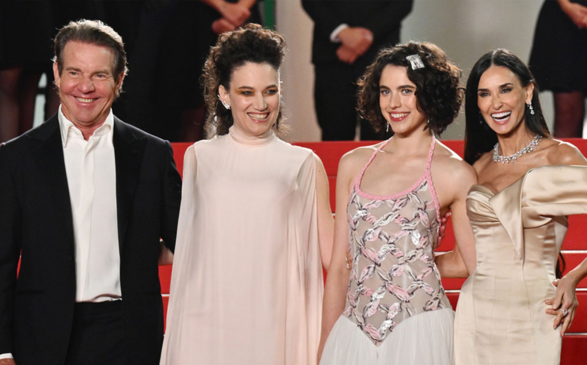 Coralie Fargeat, Dennis Quaid, Margaret Qualley y Demi Moore / Foto: Cortesía