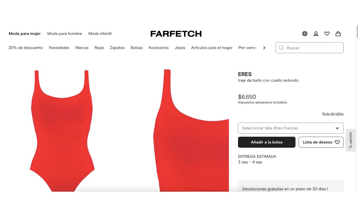 Precio del traje de baño de Martha Higareda (Farfetch)