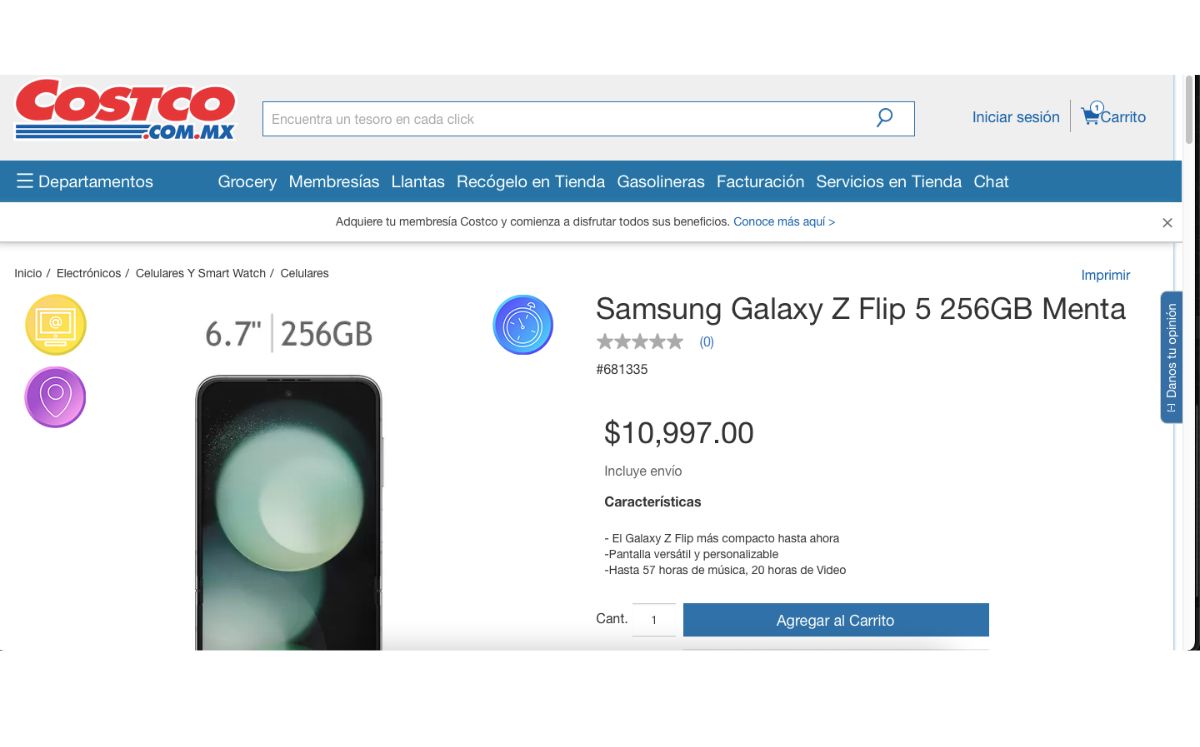 Samsung Galaxy Z Flip 5 en descuento (Costco)